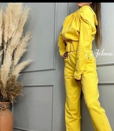 poklon set novcanik i kais: Žuta duks jakna sa naramenicama Pamuk elastin vel S M VRHUNSKI model — 3
