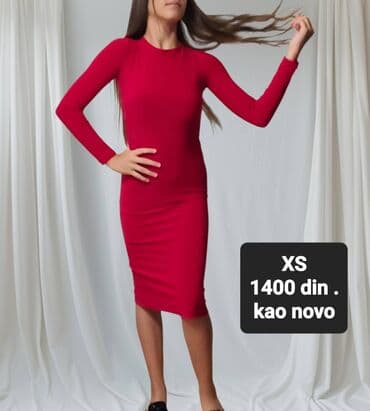 haljine od trikotaze: 0101 Brand XS (EU 34), bоја - Crvena, Večernji, maturski, Dugih rukava — 1