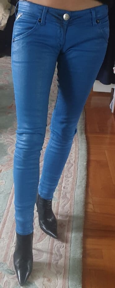 skinny fit farmerke: Replay skinny jeans waxed, voskirane farmerke, original. Plava boja — 7