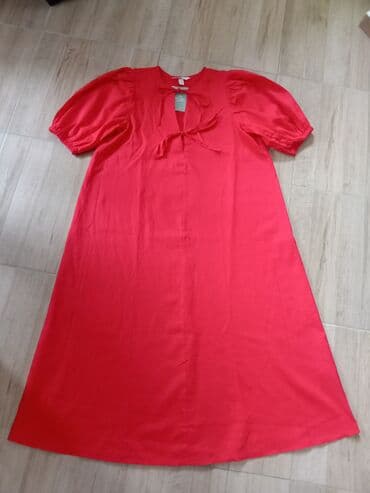 zara lanene pantalone: H&M M (EU 38), bоја - Crvena, Kratkih rukava — 1