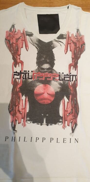 majica s: PHILIPP PLEIN bela muška majica na V izrez. L velicina. Pazuh 49 cm — 2
