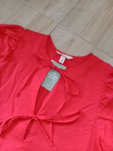 zara lanene pantalone: H&M M (EU 38), bоја - Crvena, Kratkih rukava — 2