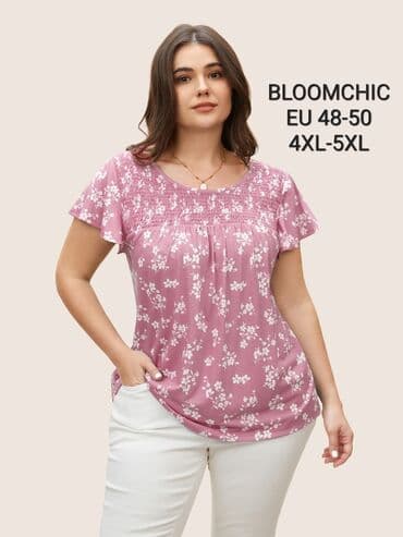 Bluze: 4XL (EU 48), Cvetni, bоја - Roze — 1