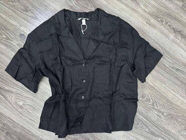 zenske kosulje sa ruskom kragnom: H&M, L (EU 40), Lan, Jednobojni, bоја - Crna — 1