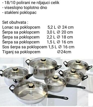 Kuća i bašta: Set posuđa izrađen od poliranog nerđajućeg čelika 18/10. Ima — 1