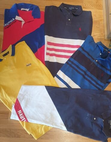 siroke letnje pantalone: Nautica teget bela majica sa crvenim detaljima XL za muškarce. 3 jedva — 5