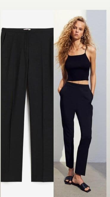 elegantne pantalone sa visokim strukom: M (EU 38), Normalan struk, Ravne nogavice — 1