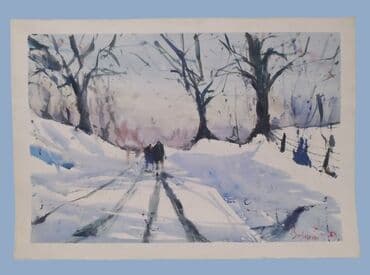 Sport i hobi: Slika, akvarel, Zima, Vojinović, 1983, neuramljena, 50x35 cm — 1