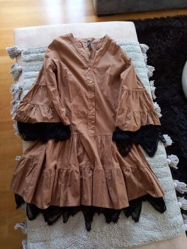 tamno braon kosa: One size, bоја - Braon, Oversize, Dugih rukava — 1