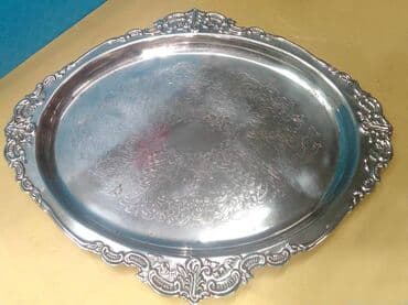 cena prohromskog lima po kilogramu: Posrebreni ovalni poslužavnik sa radom exluzivni posrebreni — 1