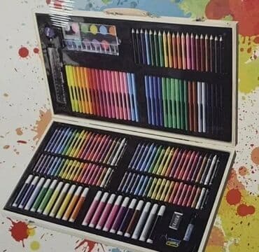 Children's Items: Drveni kofer sa 180 bojica novo bojice za decu akcija cene nisu — 1