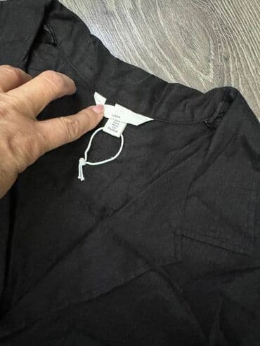 zenske kosulje sa ruskom kragnom: H&M, L (EU 40), Lan, Jednobojni, bоја - Crna — 2