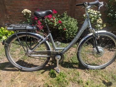 bicikli sa prednjim i zadnjim amortizerima: Električni bicikl Vital Bike u srebrnoj boji. Ima ram standardne — 1