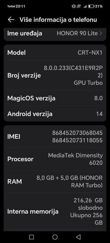 Honor: Honor 90 Lite, 256 GB, bоја - Crna, Otisak prsta — 4