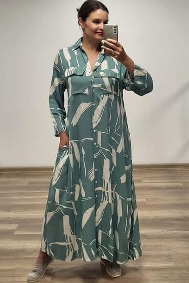turske duge haljine: One size, bоја - Zelena, Oversize, Dugih rukava — 1