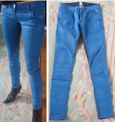 skinny fit farmerke: Replay skinny jeans waxed, voskirane farmerke, original. Plava boja — 2