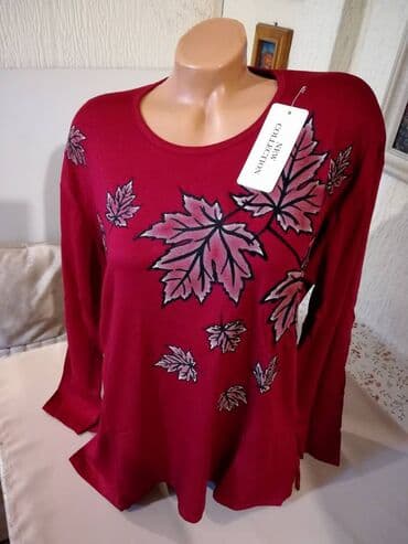 pantalone i tunike za punije: 3XL (EU 46), Viskoza, Cvetni, Jednobojni, bоја - Bordo — 3