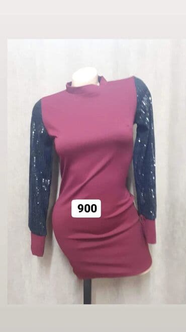 haljine puni krug: One size, bоја - Bordo, Koktel, klub, Dugih rukava — 1