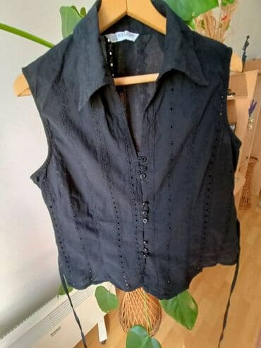 bluza od tila: S (EU 36), Pamuk, Jednobojni, bоја - Crna — 1