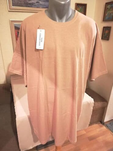 elegantne pantalone sa visokim strukom: Majica na kratke rukave, 6XL (EU 64), bоја - Bež, Pamuk — 1