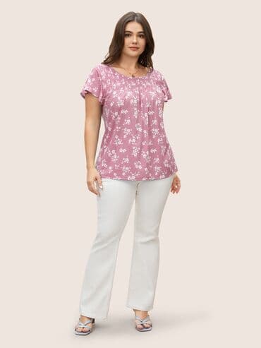 Bluze: 4XL (EU 48), Cvetni, bоја - Roze — 2