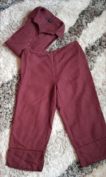 lanene pantalone za zene: M (EU 38), Jednobojni, bоја - Bordo — 3