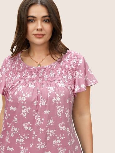 Bluze: 4XL (EU 48), Cvetni, bоја - Roze — 3