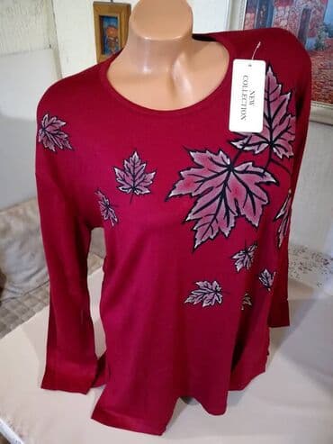 pantalone i tunike za punije: 3XL (EU 46), Viskoza, Cvetni, Jednobojni, bоја - Bordo — 4