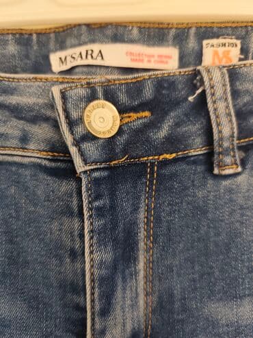 vunene pantalone: M'SARA farmerke svetloplave boje sa izbledelim detaljima i diskretnim — 2