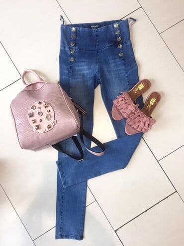 pocepane pantalone: Ekstra farmerice,super model,dubok struk,vel sm — 1