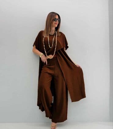 crvene pantalone zenske kombinacije: 3XL (EU 46), Jednobojni, bоја - Braon — 1