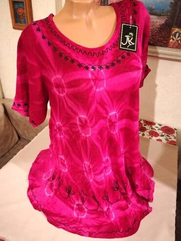 pantalone i tunike za punije: 2XL (EU 44), Viskoza, Cvetni, Jednobojni, bоја - Roze — 4