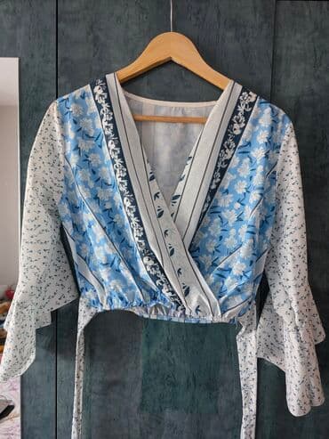 majice od satena: One size, Cvetni, bоја - Tamnoplava — 1