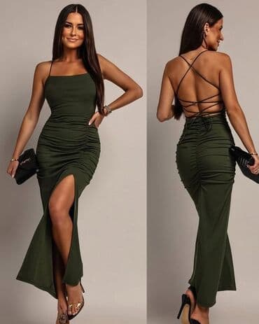 letnje elegantne haljine: One size, bоја - Zelena, Večernji, maturski, Na bretele — 1