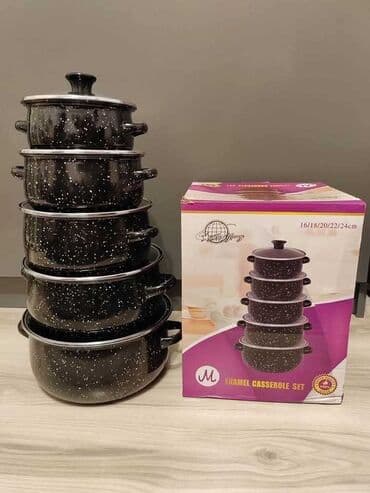 set za ulje i sirce: SET 5 ŠERPI Elegantni SERPI crni emajl set – 5 delova ✨ Kuvanje sa — 1