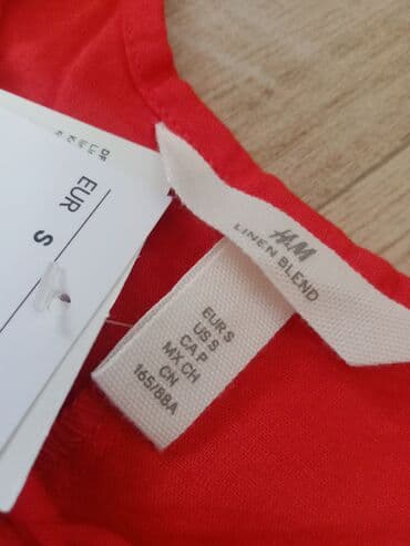 zara lanene pantalone: H&M M (EU 38), bоја - Crvena, Kratkih rukava — 4