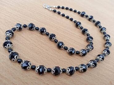 835 oznaka za nakit: Ogrlica 2 Ogrlica STAKLO metal, Dužina-obim oko 58 cm, perle 1 cm — 3