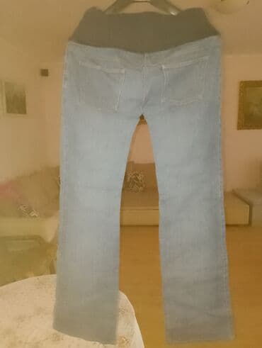 elegantne pantalone sa visokim strukom: Trudničke farmerice, pamučni pojas, gumom se podešava širina Vel 36 — 1