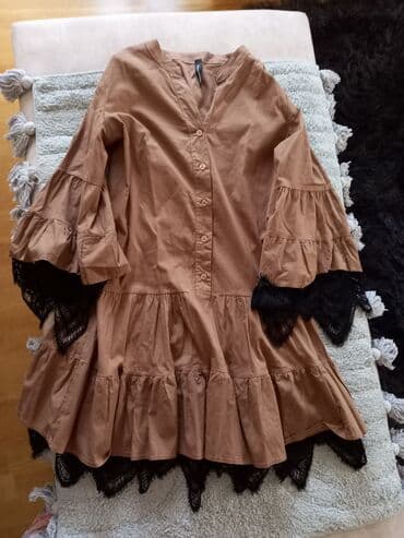 tamno braon kosa: One size, bоја - Braon, Oversize, Dugih rukava — 2