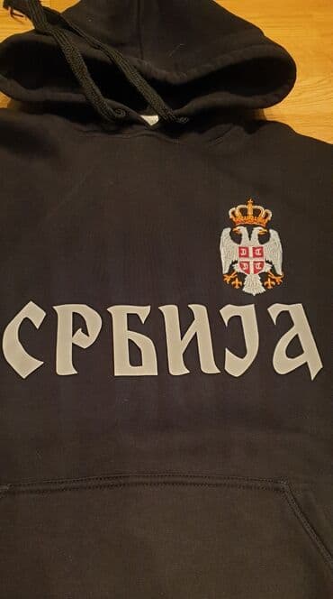 elegantne pantalone sa visokim strukom: SRBIJA dukserica za muškarce. Deblji pamuk, sa kapuljačom, kvalitetan — 5
