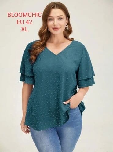 crne farmerke i bela kosulja: XL (EU 42), Tufnasti, bоја - Tirkizna — 1