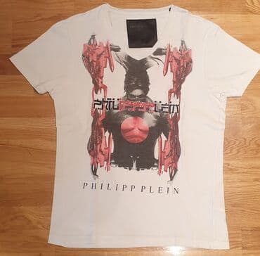 majica s: PHILIPP PLEIN bela muška majica na V izrez. L velicina. Pazuh 49 cm — 1