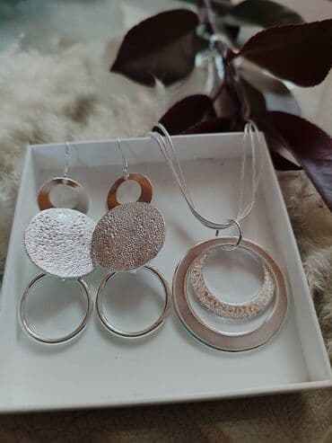minđuše bižuterija: Set: Minđuše, Ogrlica, Materijal: Srebro — 4