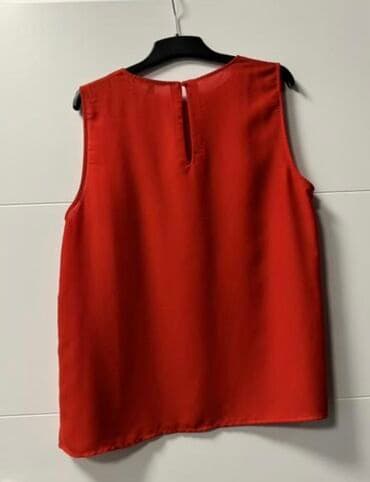 elegantne pantalone sa visokim strukom: XL (EU 42), Poliester, Jednobojni, bоја - Crvena — 2