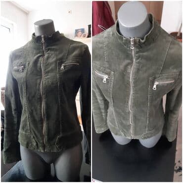 pantalone od somota: Preslatka Croop top somotska zelena jaknica, malo koriscena — 3