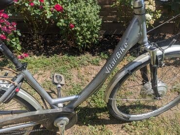 bicikli sa prednjim i zadnjim amortizerima: Električni bicikl Vital Bike u srebrnoj boji. Ima ram standardne — 6