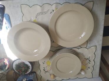 Kompleti posuđa: Komplet bež boje keramika servis 6 plitkih malih tanjira 6 dubokih — 3