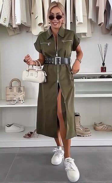 Haljine: Zara One size, bоја - Maslinasto zelena, Kratkih rukava — 1