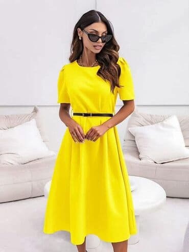 letnje elegantne haljine: One size, bоја - Žuta, Kratkih rukava — 1