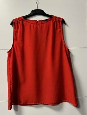 elegantne pantalone sa visokim strukom: XL (EU 42), Poliester, Jednobojni, bоја - Crvena — 1